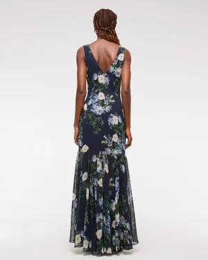 Abercrombie & Fitch Navy Plunge Godet Skirt Maxi Dress thumbnail 3