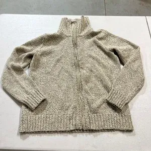Tan Beige Marled Full Zip Up Knit Sweater Jacket XSmall EUC thumbnail 1