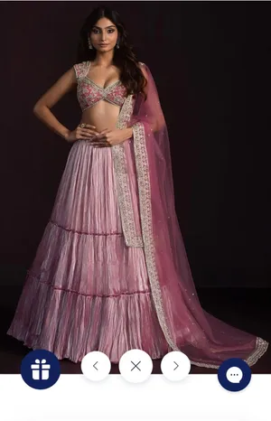 Dusty Pink Embroidered Organza Lehenga thumbnail 1