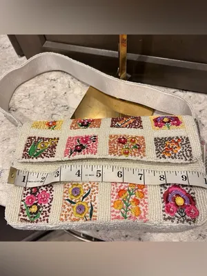 Boho Embroidered Floral Cream Shoulder Bag Patchwork Hand Sewn Beaded Purse NWT thumbnail 6