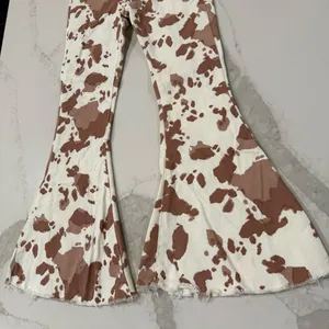Altar’d State Cow Print Bell Bottom High Rise Flare Jeans Women’s XS White/Brown thumbnail 3