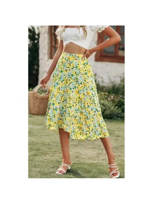NEW Floral Print Midi Skirt Elastic High Waist M thumbnail 2