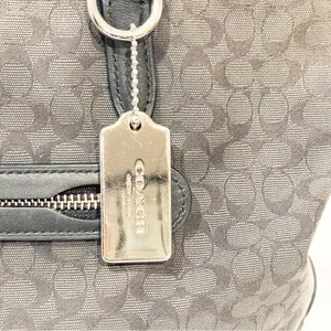 COACH #79579 Signature Taylor Tote Black &‎ Gray Jaquard with Leather Trim thumbnail 3