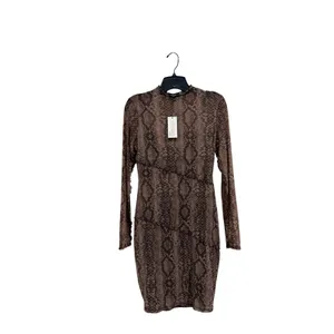 GUESS Women Brown Snake Print Mesh Mock Neck Long Sleeve Bodycon Dress L NWT thumbnail 2
