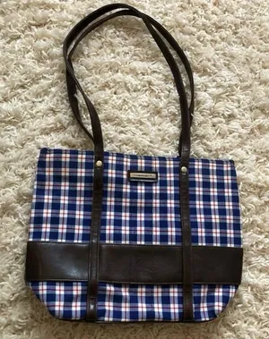 Vintage Longaberger Homestead Blue Plaid Canvas Tote Bag thumbnail 1