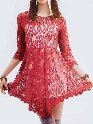 Free People‎ Brick Red Lace Dress NWT Boho Fit Flare festival thumbnail 1