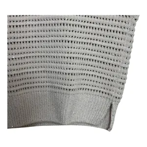 Joie Women's L Beige Knit Open‎ Weave Metallic Sparkle Short Sleeve Sweater Top thumbnail 3