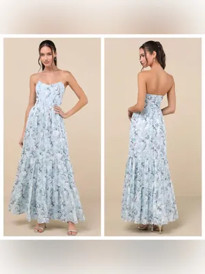 Lulu's Let There Be Romance Slate Blue Burnout Floral Maxi Dress thumbnail 2
