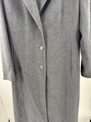 Anne Klein black dark Charcoal Gray Tailored Trench car Coat 100% wool winter thumbnail 4