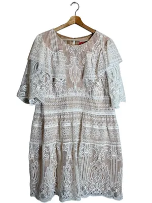 ML Monique Lhuillier Lace Fit & Flare Mini Dress Womens 18 White Formal Cocktail thumbnail 5
