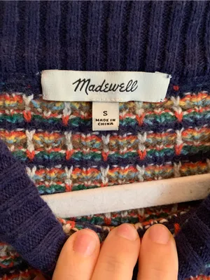 Madewell Navy Multicolor Striped Crewneck Sweater Women Size Small Fall Winter thumbnail 3