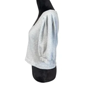 Aerie Seams Right Puff Sleeve Crop Top Medium Heather Gray Grey Athleisure thumbnail 4