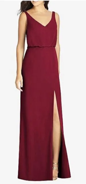 NWT‎ THREAD Bridesmaid Ines Chiffon Sleeveless Gown Burgundy Dessy Size 12 R thumbnail 1