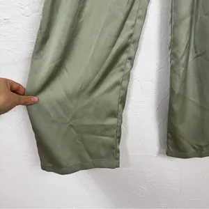 Uniqlo Sage Green Satin Wide Leg Pants Womens S Pull On Preppy Casual Tie Waist thumbnail 6