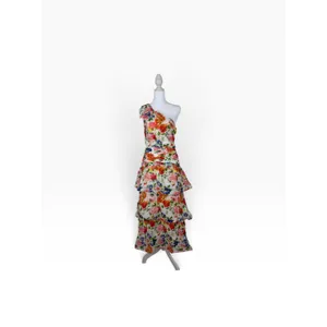 ASTR The Label Natali One Shoulder Tiered Maxi Dress White Coral Floral NWT S thumbnail 7