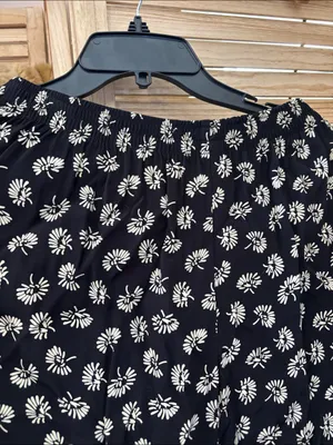 Ladies Black Floral Print Elastic Waist Flowy Pants Medium thumbnail 2