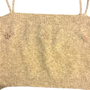 Bohme Beige Knit Tank Top Floral Embroidery Size Medium thumbnail 3