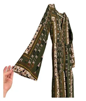 Altar’d State Green Boho Patchwork Floral Bell Sleeve Maxi Long Sleeve D… thumbnail 3