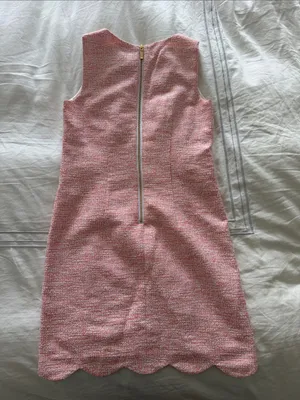 Southern Tide Pink Tweed Sleeveless Shift Dress with Scalloped Hem thumbnail 3