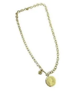 Gold tone coin pendant necklace with a round charm and chain thumbnail 1