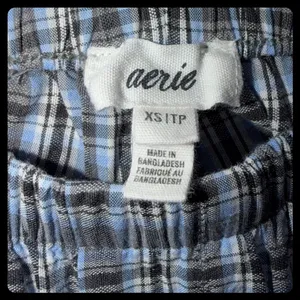 Aerie Pajama Set Women XS Blue Plaid Long Sleeve Button Up Wide Leg Set thumbnail 7