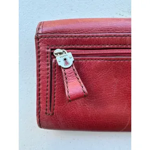 Vintage Fossil Maddox Red Genuine Cowhide Leather Trifold Organizer Wallet thumbnail 3