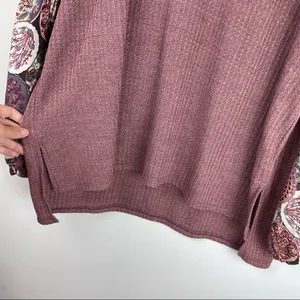 Umgee Waffle Knit Balloon Sleeve Sweater Top Sz Large Boho Patchwork thumbnail 8