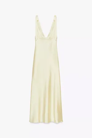 Zara Elegant butter yellow satin maxi long Dress evening party wedding thumbnail 14