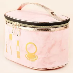 Pastel Pink with Gold Tone Trimmed Portable Travel Makeup Case thumbnail 3