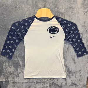 2055 | Nike Penn State Nittany Lions‎ Raglan 3/4 Sleeve Tee White Navy Womens S thumbnail 1