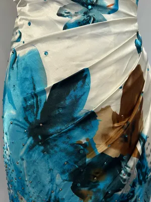 Night Moves Blue White Floral Strapless Gown Y2K US 6 thumbnail 3