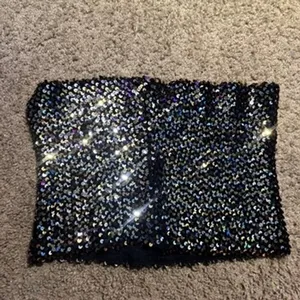 Creations III Womens Black Sequined‎ Tube Top Strapless Sparkle Party Crop Top thumbnail 4