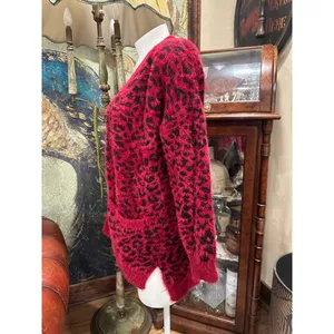 Women's seven forty two Red Black Leopard Print Cardigan M thumbnail 2