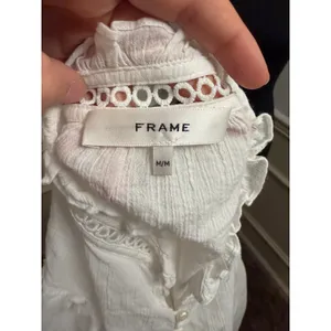 FRAME White The Ruffle Collar Top Cotton Puff Sleeve Blouse Romantic Victorian thumbnail 7
