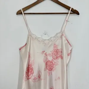 Vintage Floral Pink Lace Trim Satin Slip Nightgown Private Luxury Fairycore thumbnail 2