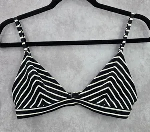 Black White Stripe Triangle Adjustable Hook Bikini Top‎ Swimwear Medium thumbnail 1