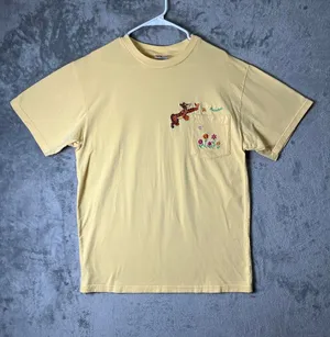 Vintage‎ Disney Tigger Pocket Tee Embroidered Butterflies Flowers Yellow Large thumbnail 1