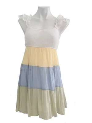 NEW ANTHROPOLOGIE MINE Ruffle Tiered Dress Small Yellow Blue Green cottage thumbnail 12