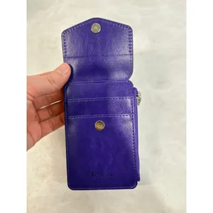 Teskyer Purple Faux Leather ID Badge Holder Wallet Card‎ Case with Zipper Pocket thumbnail 5