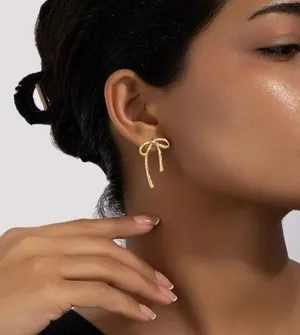 NEW gold coquette bow earrings, gold bow jewelry, stocking stuffer thumbnail 1