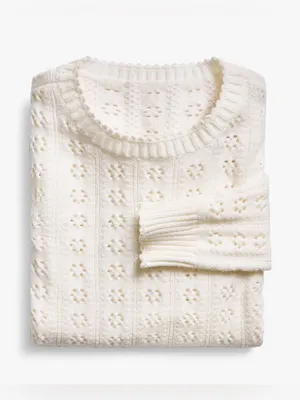 EUC Ann Taylor Cozy Pointelle Ivory Sweater size large retails $60 thumbnail 2