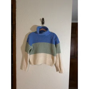 Hippie Rose Sweater Blue M Women Colorblock Turtleneck Knit HF3S26299 thumbnail 6