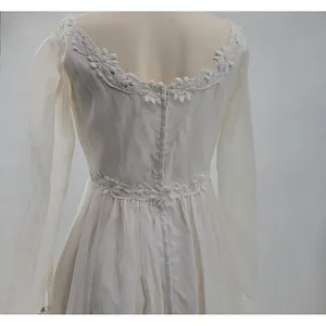Vintage Wedding Dress White Floral Applique Boho Bridal Gown Union Made thumbnail 10