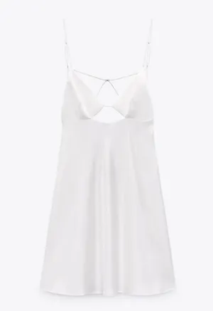 ZARA Dress Mini Satin Lingerie Effect White Wedding Bridal Shower Vacation Summer thumbnail 8