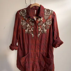 NWOT Free People Embroidered Plaid Tunic Shirt Boho Medium thumbnail 4