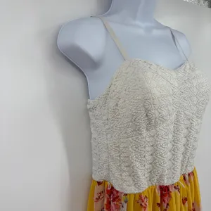 AUW Boho Floral Maxi Dress Sz L Bustier Coquette Cottage Floral Lace Chiffon thumbnail 4