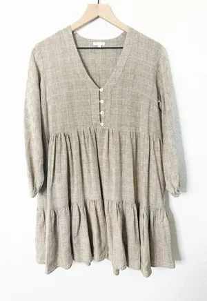 Rylee & Cru Women's Tiered Button Front Mini Dress Peasant Prairie Gingham‎ S thumbnail 1