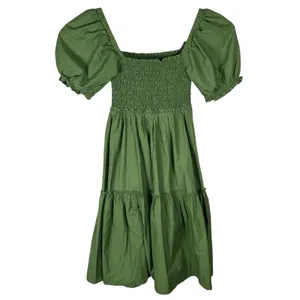 Abercrombie & Fitch Midi Dress‎ Medium Green Smocked Puff Sleeve Prairie Tiered thumbnail 4