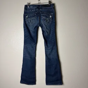Rock Revival Johanna Bootcut Jeans Dark Wash Fleur De Lis Stitching Womens‎ 25 thumbnail 2