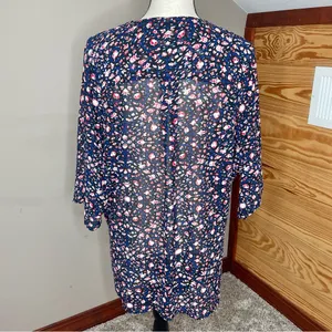 WAYF High Low Floral Faux Wrap Surplice Blouse Top Large 3/4 Sleeve Multicolor thumbnail 2